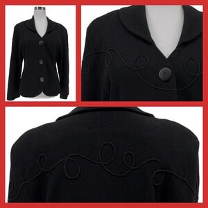 VTG 90s Todd Oldham Black Textured Knit Blazer Jacket Western Inspired